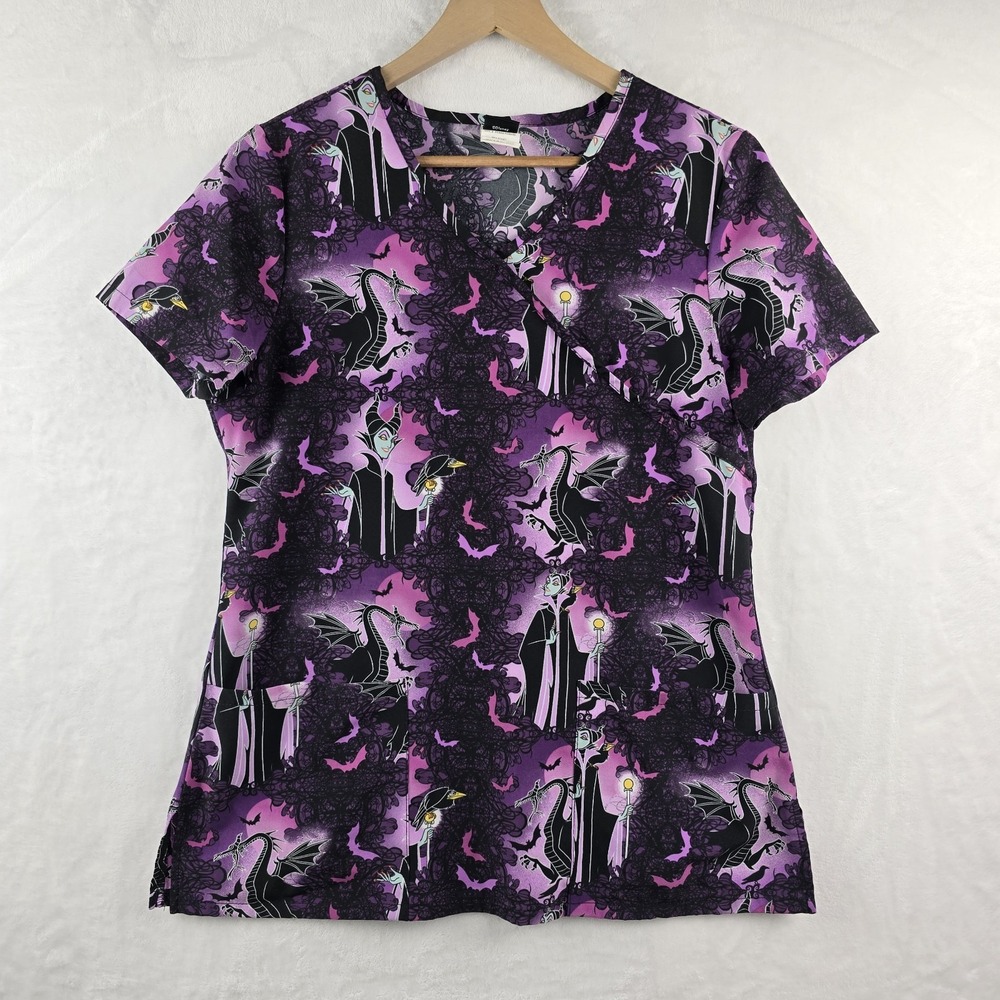 Disney Villains Maleficent Purple‎ Scrub Top Sleeping Beauty Halloween SMALL